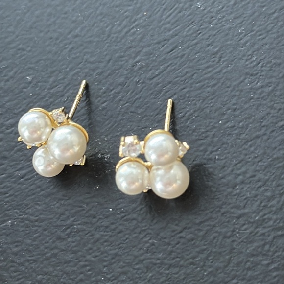 CZ By Kenneth Jay Lane Pearl and CZ Cluster Earrings - Picture 3 of 3